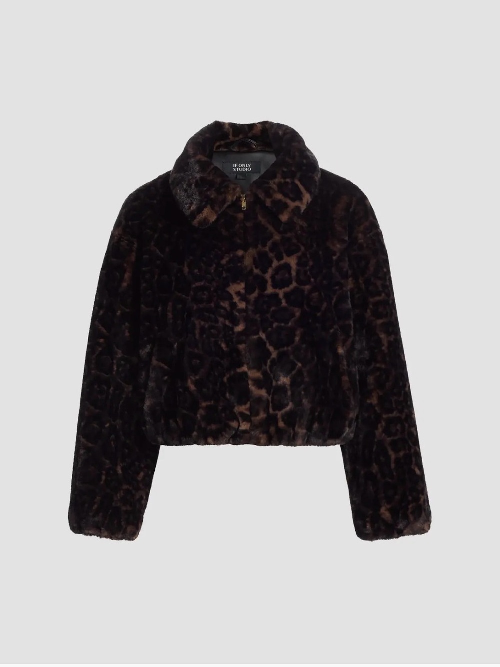 NWT Brown Leopard Faux-Fur Cropped Jacket